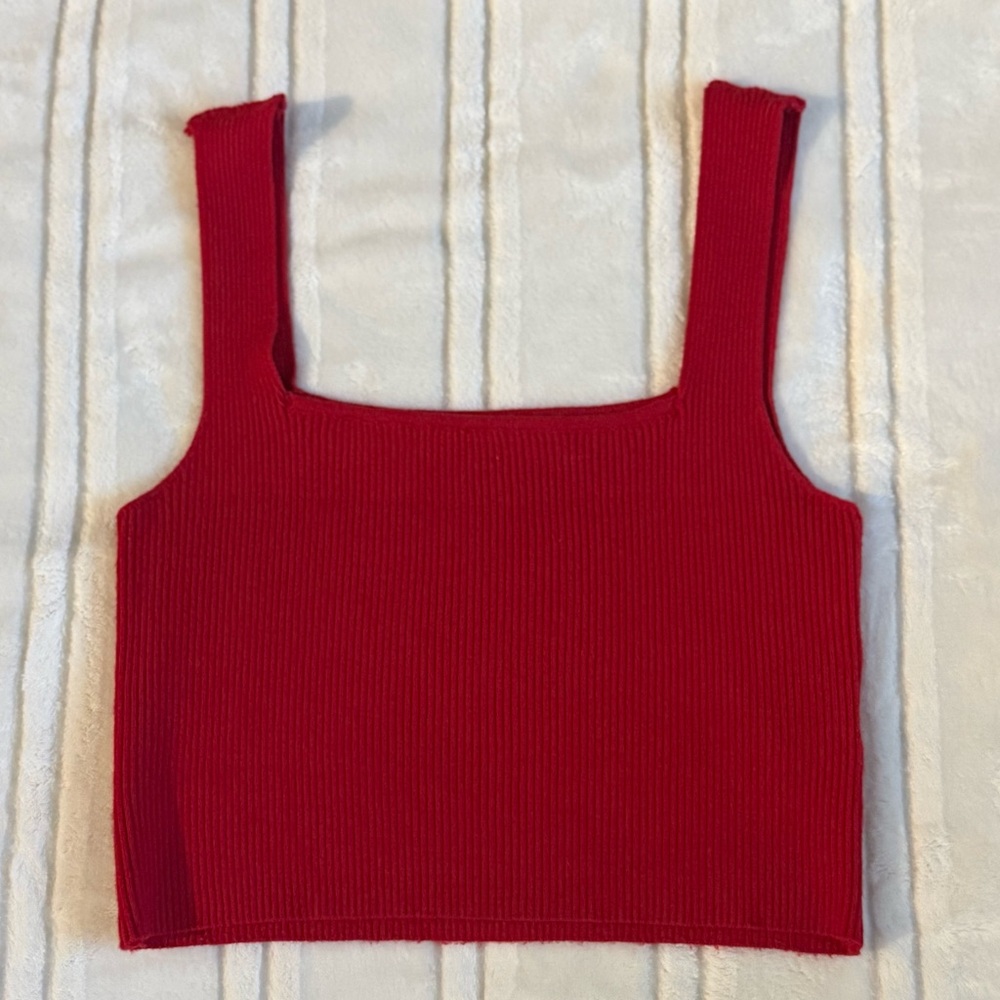 Super soft ribbed tank crop top red viscose/cotton blend size s